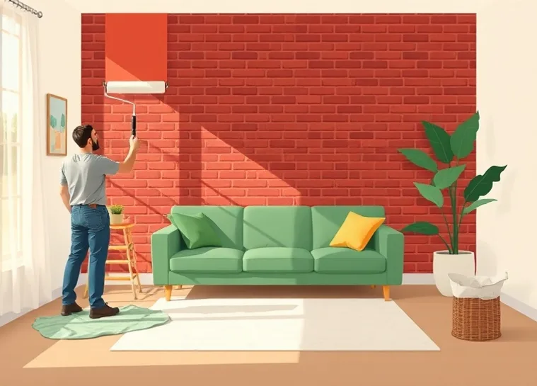 Peintre appliquant la peinture au rouleau sur un mur de salon